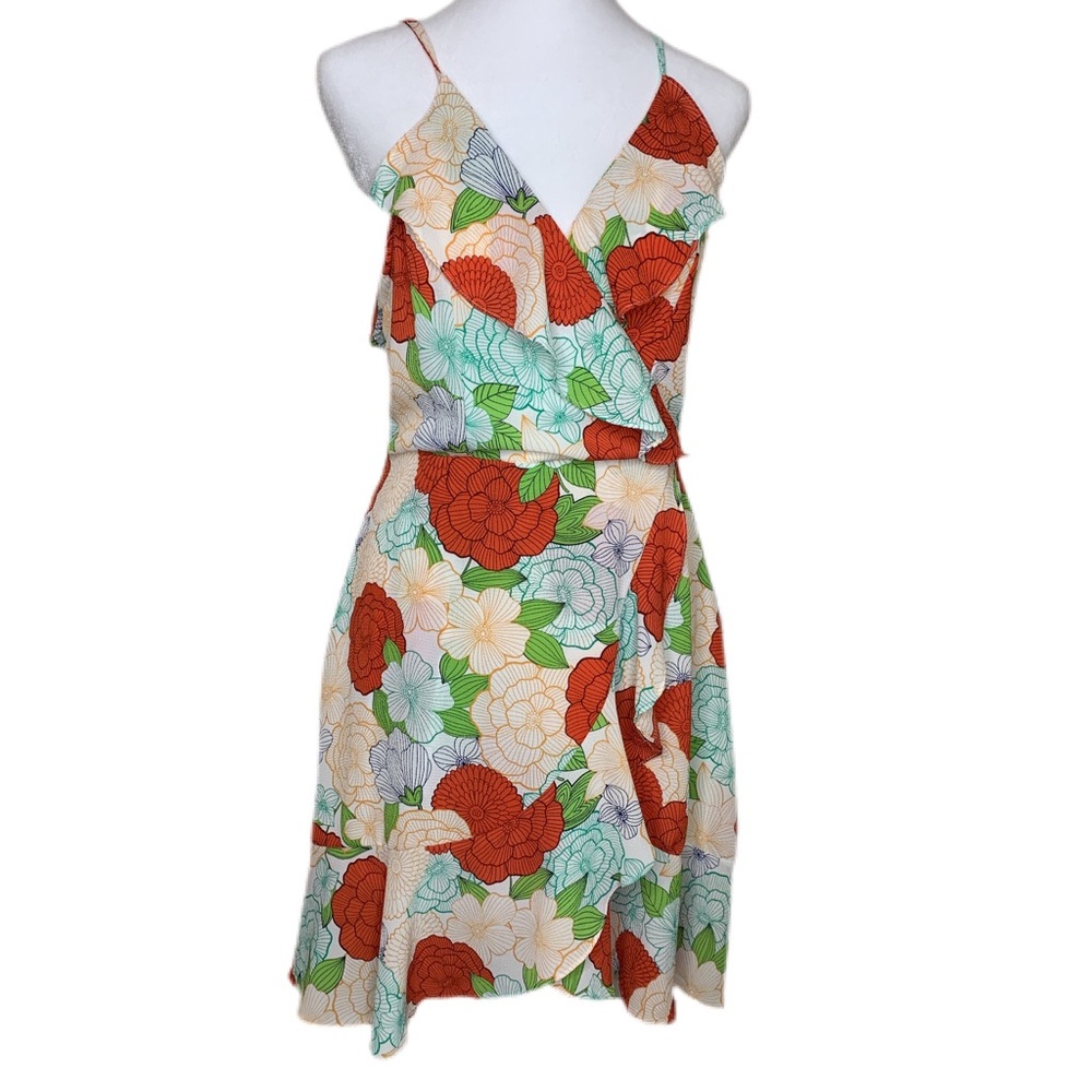 PPLA Venus Mock Wrap Ruffle Floral Halter Dress